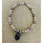 Valerie Parr Hill Faux Pale Pink Silver Tone Beaded Prayer Box Stretch Bracelet Photo 1