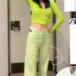 ZARA  GINGHAM STRAIGHT LEG PANTS GREEN SIZE S NEW Photo 4