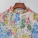 AQUA  Womens‎ Dress S Cream Blue Floral Smocked Ruffle Trim Long Sleeve Mini Photo 8