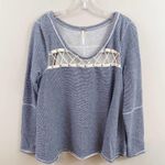 Free People  Lacey Love Navy Striped Sweatshirt Photo 2