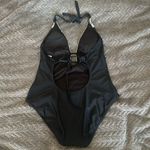 Kona Sol  Crochet Trim Black Plunge One Piece Swimsuit Size Large Photo 2