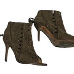 Report Olive Green Cutouts Brads Moto Heels Size 9 Cowboy Western Fringe Biker Photo 1