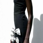 ZARA NWT Black bow front mini dress with white contrasting bows Photo 5
