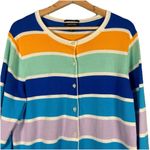 Lands' End  Cardigan Women’s Size L TALL Purple‎ Orange Striped Button Up Cotton Photo 1