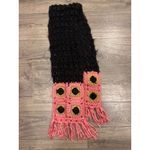 Chunky Crochet Scarf Black Pink Sunflower Fringe Boho Photo 2
