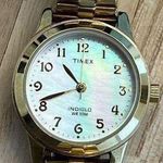 Timex Ladies Watch Indiglo Pearlescent Dial Gold Tone Stretch Band WR30M Photo 0