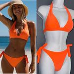 Beachsissi Neon Bright Orange Triangle Bikini Swim Swimsuit Set Womens Medium Photo 1