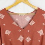 Millibon Rust Boho Print Tie Front Blouse Women's Size M Wide Bell Sleeve Top Photo 2