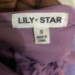 Lily Star Lightweight Purple blouse sweetheart neckline ruffle hem puff sleeves Tie Back Photo 5