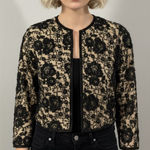 NO TAG Vintage Black Lace Beaded Silk Lined 3/4 Sleeve Hook Eye Crop Jacket SM Photo 0