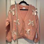 NWT Luna Ivy Anthropologie Size XS Pink Knit Cardigan Appliqué Ivory Satin Bows White Photo 6