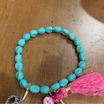 Juicy Couture  Turquoise Bead Pink Tassel Safety Pin Charm Stretch Bracelet Photo 3