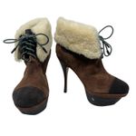 L.A.M.B. Pier Booties Suede Shearling Platform Boots High Heels Brown Size US‎ 8 Photo 4