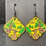 Yellow and Green Tree Design Earrings Photo 0