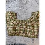 NWOT Lena Size Medium Women Balloon Puff Sleeve Short Sleeve Plaid Crop Top Green Photo 5