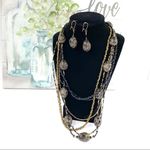 Gold & Black Bead Multi Strand Necklace & Earrings Photo 1
