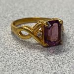 Elegant 14k Gold Plated Emerald Cut Amethyst Cocktail Ring Size 9 Purple Photo 9