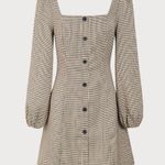 RIHOAS The Khaki Square Neck Plaid Button Mini Dress XS 05 Tan Photo 6