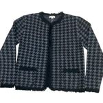 Max Studio Houndstooth Fringe Trim Old Money Thick cardigan sweater jacket Photo 0