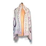 None Purple Reversible Geometric Circle Print Fringe Shawl Scarf Wrap Versatile Photo 6