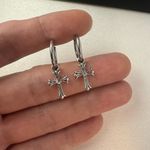 Cross Dangle Drop Earrings for Men Women Hip Hop Punk Streetwear Unisex Style Silver Photo 4