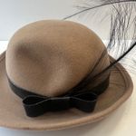 Vintage Adolfo II Feather Bow 100% Wool Hat Derby Dress Occasion Made In USA Tan Photo 1
