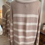 Luxe  Cream and Tan Striped Cowl Neck Sweater Photo 3