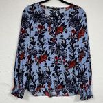 Kobi Halperin Blue Red Floral Print Blouse Womens S Boho Flowy Shirt Sheer Photo 0