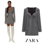 ZARA Sweetheart Neck Underwire Long Sleeve Fitted Mini Dress in Gray Size Small Photo 8