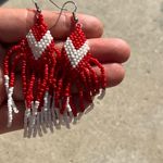 Vintage Native American Red White Arrow Bead Fringe Women’s Earrings Sz 4” Photo 3