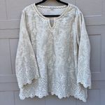 John Mark Velvet Eyelet Embroidered Flare 3/4 Sleeve Tunic Top Ivory White XL Photo 1
