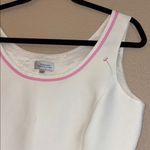 Tahari Size 8 Ivory White Pink Ribbon Trim Fitted Sleeveless Blouse Tank Top Photo 4