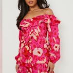 Boohoo PETITE FLORAL OFF SHOULDER RUFFLE MINI DRESS NWT Pink Size 6P Photo 6