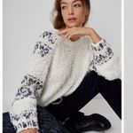 Anthropologie  Pilcro Petra Feathered oversized sweater cream navy size small Photo 2
