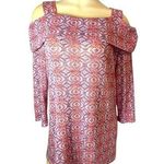 Peck & Peck  Off The Shoulder Print Sweater Size L Photo 0