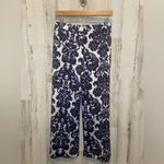 Joy Joy  Floral Print Wide Leg Cropped Pull On Pants- Navy/Ivory size L Photo 1