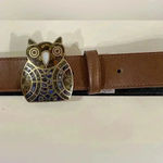 Vintage‎ Owl Buckle Metal Inlaid Stones in Belt Size L Brown Size L Photo 3