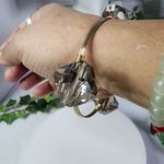 Boho Gold Tone Smokey Glass Oval Wire Wrap Bangle Bracelet Photo 5