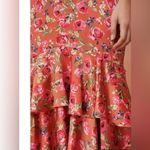 Keepsake the Label For Me Gown Tangerine Orange Floral Ruffle Trim Satin Dress Photo 4