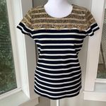 Ann Taylor Vintage Y2K Navy and White Stripe Lace Top Pique Tee Shirt Top Small Photo 1