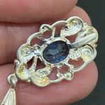 Sterling Silver Vintage 925 Signed Blue Topaz Amethyst Teardrop Pendant 3.9g Photo 6