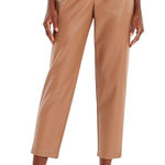 EXPRESS Women Faux Leather Pleated Trousers Tan High Waisted Cropped Pants S Minimalist Photo 0