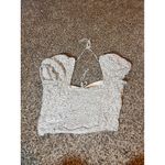 American Eagle Floral Crop Top Smocked Tie Front Puff Sleeve L Blue Size L Photo 4