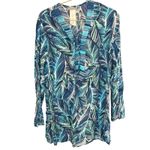 La Blanca Cover Up Tunic Dress Blue Green Palm Leaf Print Womens Medium Photo 2