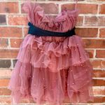 NEW – Maeve Anthropologie Strapless Tiered Tulle Mini Dress Pink Beaded Size 6 Photo 2