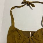 Free People  Top Women’s Olive Green Halter Tie Front Crop Top Sz L EUC Cotton Photo 2