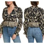 Farm Rio Brand New  Women's Size XS Black Graphic Floral Popover Blouse Top Photo 1