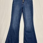 Celebrity Pink  Flare Jeans Womens Sz 5/27 Button Fly Hi-Waist Raw Hem Medium Blu Photo 0