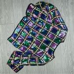 Vintage sequin / silk color block shiney blazer jacket unique era style shirt Blue Photo 7