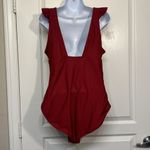 Kona Sol  Swimsuit V-Neck Ruched Mid Section High Cut Monokini Maroon Large #0390 Photo 4